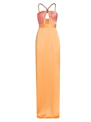 Women's Chain Halter Satin Column Gown - Pink Orange - Size 0 - Pink Orange - Size 0