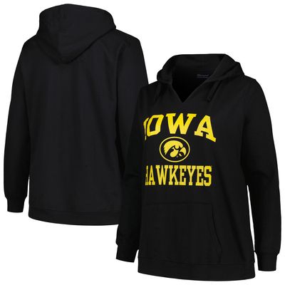 Women's Champion Black Iowa Hawkeyes Plus Size Heart & Soul Notch Neck Pullover