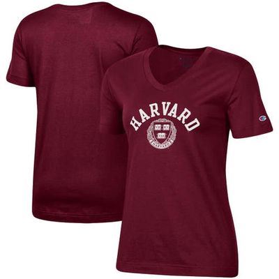 Women's Champion Crimson Harvard Crimson University College Seal V-Neck T-Shirt