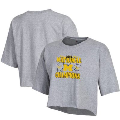 Women's Champion Gray Michigan Wolverines College Football Playoff 2023 National Champions Boyfriend Crop T-Shirt
