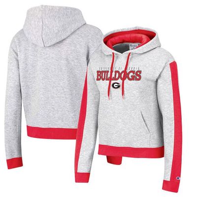 Women's Champion Heathered Gray Georgia Bulldogs Tri-Blend Boxy Cropped Pullover Hoodie in Heather Gray