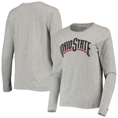 Women's Champion Heathered Gray Ohio State Buckeyes University Logo Long Sleeve T-Shirt in Heather Gray