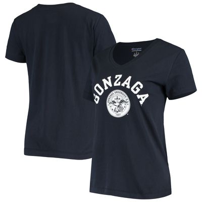 Women's Champion Navy Gonzaga Bulldogs University College Seal V-Neck T-Shirt