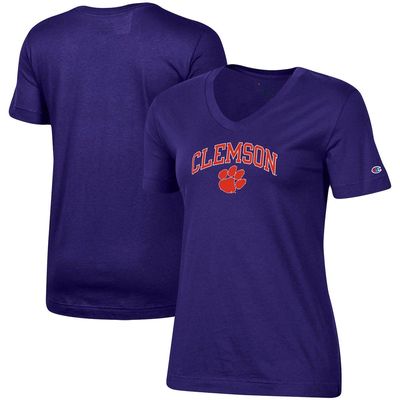 Women's Champion Purple Clemson Tigers University Arch Logo V-Neck T-Shirt