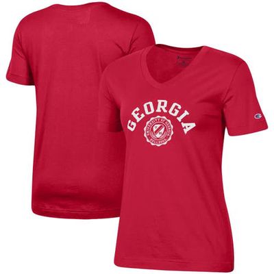 Women's Champion Red Georgia Bulldogs University College Seal V-Neck T-Shirt
