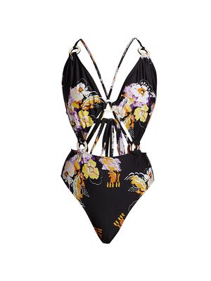 Women's CHANEL Cut Out One-Piece Swimsuit - Hawaii Black - Size Large