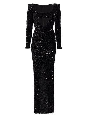 Women's Charleston Cut-Out Sequined Gown - Black - Size 2 - Black - Size 2