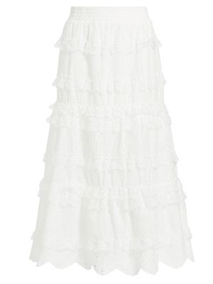 Women's Charm Eyelet Cotton Tiered Midi Skirt - White - Size Small