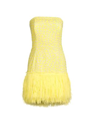 Women's Charmain Fringe Jacquard Strapless Minidress - Finch Yellow Bitsy - Size 0