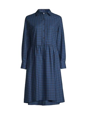 Women's Check Wool Knee-Length Dress - Navy Blue - Size 2