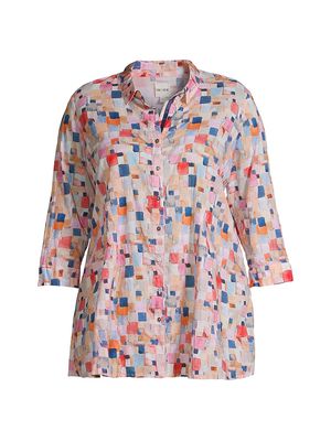 Women's Checked Up Crinkled Shirt - Pink Multi - Size 14