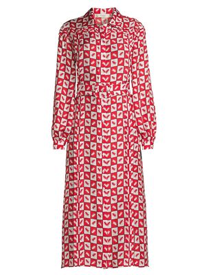 Women's Checkered Belted Shirtdress - Red Fern Print - Size 2 - Red Fern Print - Size 2