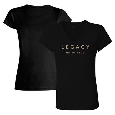 Women's Checkered Flag Black LEGACY Motor Club Team V-Neck T-Shirt