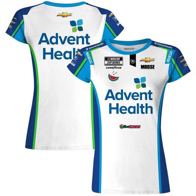 Women's Checkered Flag White Ross Chastain AdventHealth Sublimated Uniform T-Shirt
