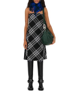 Women's Checkered Wool Strapless Midi-Dress - Monochrome - Size 4