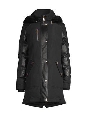 Women's Chelsea Hooded Fur-Embellished Coat - Black - Size Small