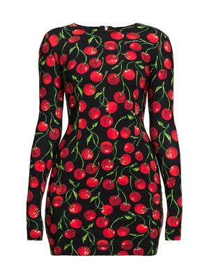 Women's Cherry Print Long-Sleeve Minidress - Ciliegie Fdo Nero - Size 6