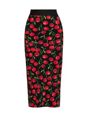 Women's Cherry Print Midi Skirt - Ciliegie Fdo Nero - Size 2