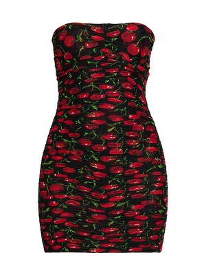 Women's Cherry Printed Mini Dress - Ciliegie Fdo Nero - Size 12