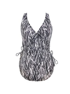 Women's Chevron Python Eclat Wrap One-Piece Swimsuit - Silver Grey - Size 8 - Silver Grey - Size 8