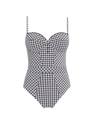 Women's Chick Lit Busta Move Plaid One-Piece Swimsuit - Black White - Size Small - Black White - Size Small