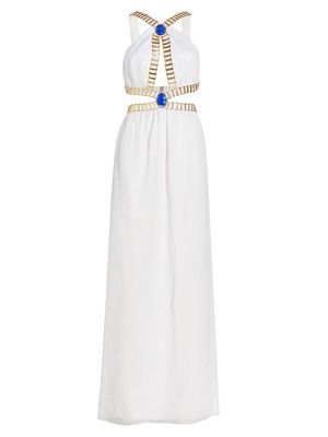 Women's Chiffon Cut-Out Maxi Dress - Offwhite Blue Gem Stone - Size 0 - Offwhite Blue Gem Stone - Size 0