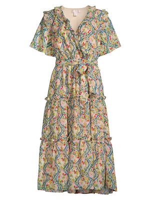 Women's Chiffon Floral Surplice Midi-Dress - Size XS