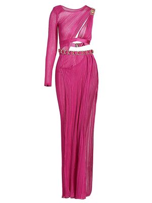 Women's Chiffon One-Shoulder Buckle Gown - Pink - Size 10