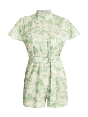 Women's Chloe Printed Short-Sleeve Romper - Green Toile - Size XS - Green Toile - Size XS