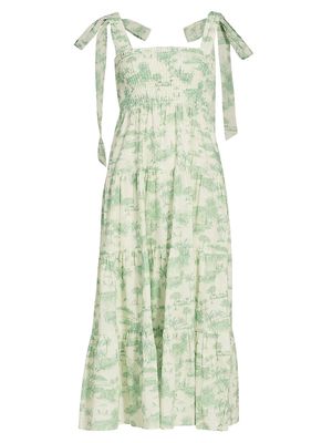 Women's Chloe Printed Tiered Midi-Dress - Green Toile - Size XS - Green Toile - Size XS