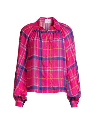 Women's Christine Plaid Button-Up Shirt - Pink Plaid - Size Small - Pink Plaid - Size Small