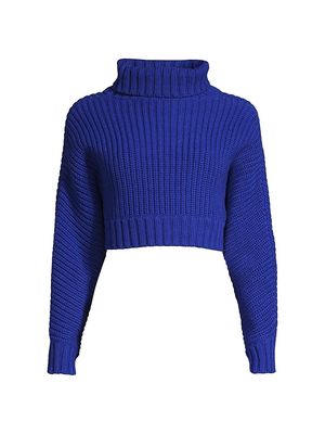 Women's Chunky Cropped Turtleneck Sweater - Royal Blue - Size Small