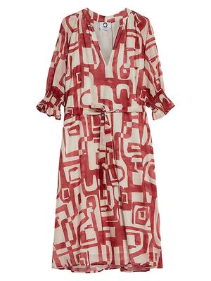 Women's Cinghia Geometric Cotton Midi-Dress - Sand - Size 20