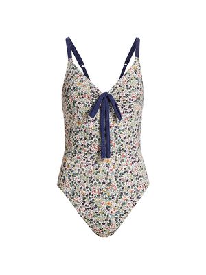 Women's Claire V-Neck Lingerie One-Piece Swimsuit - Multi Blue Denim - Size 16 - Multi Blue Denim - Size 16