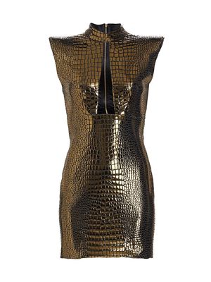 Women's Clara Gold Crocodile Mini Dress - Gold - Size 6 - Gold - Size 6