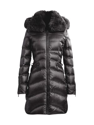 Women's Cloe Shearling-Trim Puffer Jacket - Black - Size XS