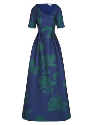 Women's Coco Floral Jacquard Gown - Marine Blue Jade - Size 14