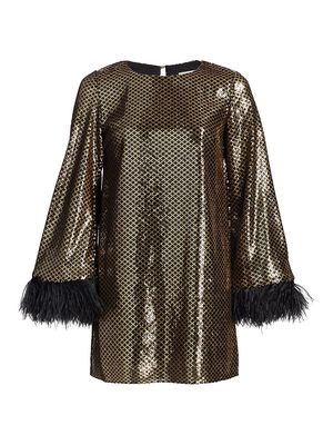 Women's Cocoa Feather & Sequin Minidress - Gold Black - Size 6