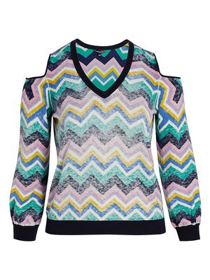 Women's Cold-Shoulder V-Neck Sweater - Navy Multi - Size 14 - Navy Multi - Size 14
