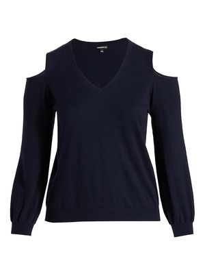 Women's Cold-Shoulder V-Neck Sweater - Navy - Size 14 - Navy - Size 14