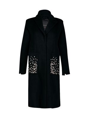 Women's Colette Crystal-Embellished Wool Coat - Black - Size XS