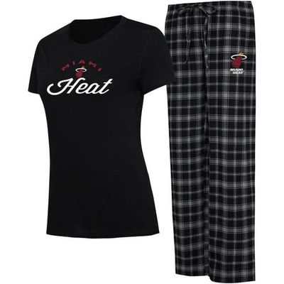 Women's College Concepts Black/Gray Miami Heat Arctic T-Shirt & Flannel Pants Sleep Set