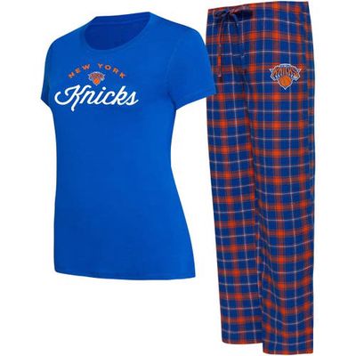 Women's College Concepts Blue/Orange New York Knicks Arctic T-Shirt & Flannel Pants Sleep Set