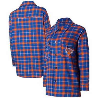 Women's College Concepts Blue/Orange New York Knicks Boyfriend Button-Up Nightshirt