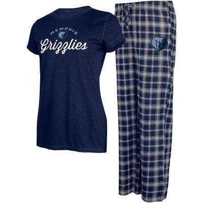 Women's College Concepts Navy/Gray Memphis Grizzlies Arctic T-Shirt & Flannel Pants Sleep Set
