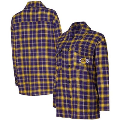 Women's College Concepts Purple/Gold Los Angeles Lakers Boyfriend Button-Up Nightshirt