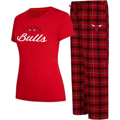Women's College Concepts Red/Black Chicago Bulls Arctic T-Shirt & Flannel Pants Sleep Set