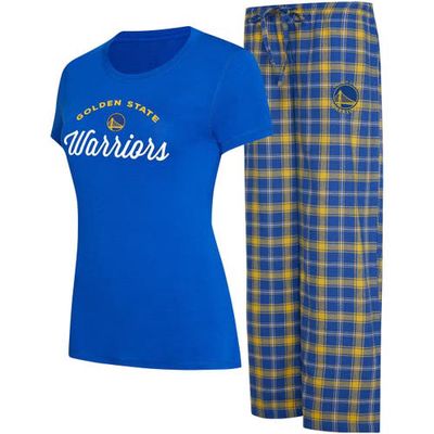 Women's College Concepts Royal/Gold Golden State Warriors Arctic T-Shirt & Flannel Pants Sleep Set
