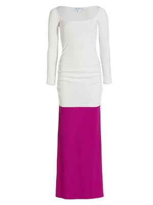 Women's Colorblock Maxi Dress - White Fuscia - Size XS - White Fuscia - Size XS
