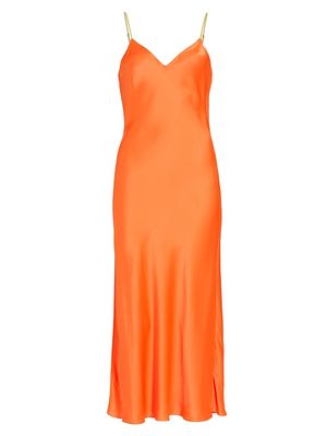 Women's Colorblocked Silk Satin Slipdress - Citrus - Size XS - Citrus - Size XS